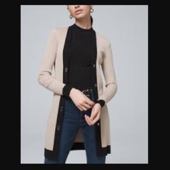Ann Taylor Contrast Trim Longline Cardigan Black Tan Size XS - Picture 9 of 11